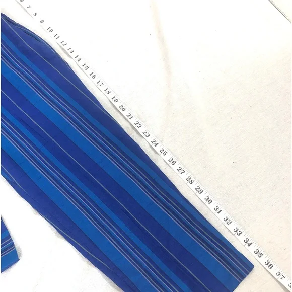Pure Silk Blue Slimming Vertical Stripe Crop Pant Soft Pants Designer Trousers 6 - Picture 7 of 9